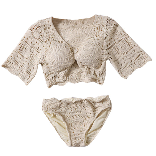 Bikini Tejido Beige con Mangas Cortas Divididas - Image 4