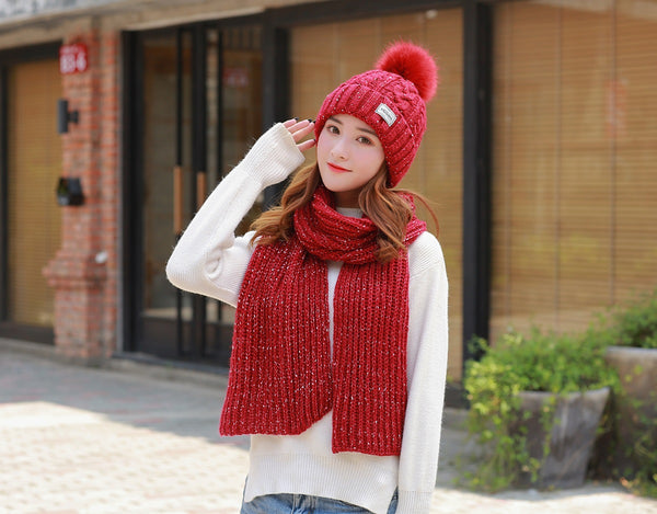 Gorro y Bufanda Larga de Lana para Mujer