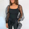 Blusa de Manga Larga con Malla Transparente y Costuras Visibles