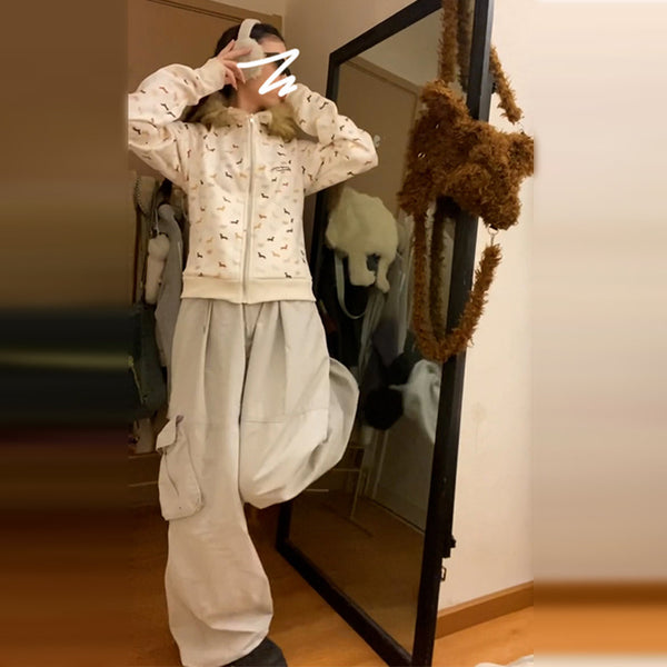 Cardigan Holgado Retro Americano con Capucha y Cuello de Pelaje