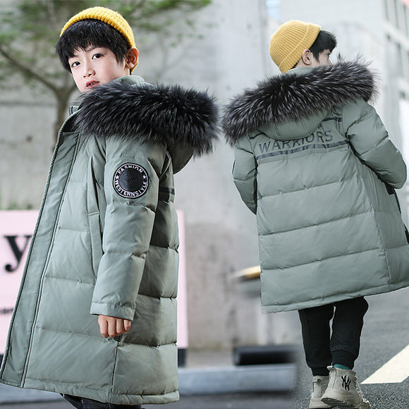 Chaqueta de Plumón de Pato Blanco Grueso Largo