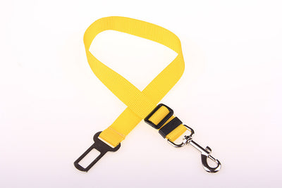 Orange adjustable dog car safety seat belt restraint with a metal seat belt buckle and a swivel snap hook. - Image 11
