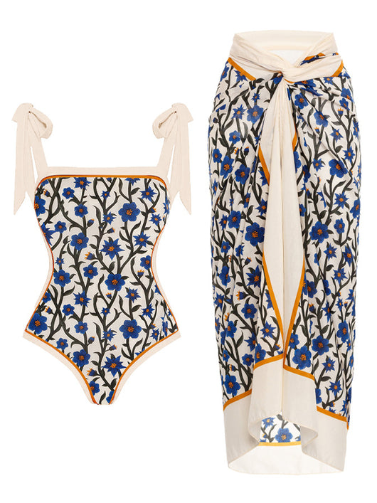 Traje de Baño Dos Piezas Chiffon con Falda Cadera Estampada - Image 5