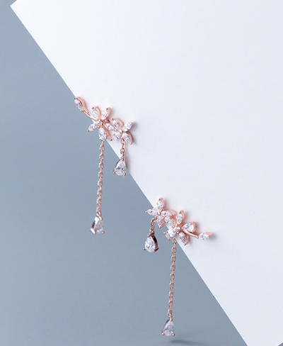 Aretes de Plata Esterlina con Circonita y Flor Flecos - Image 5