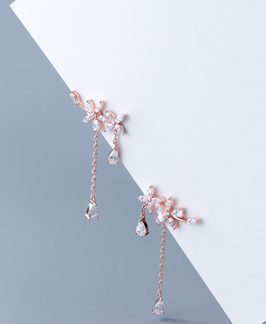 Aretes de Plata Esterlina con Circonita y Flor Flecos - Image 5