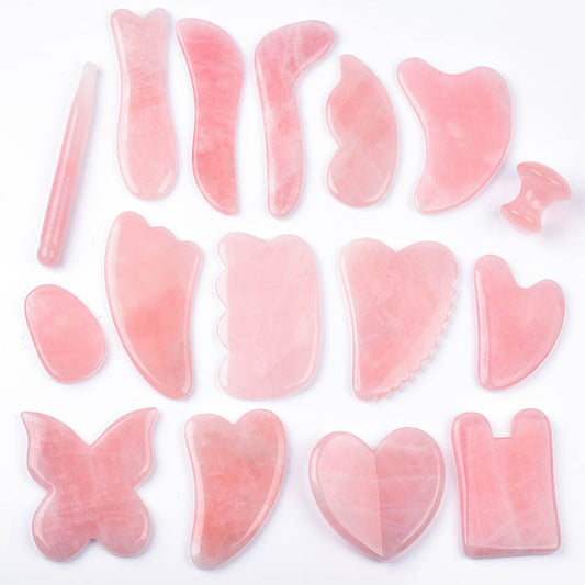 Herramienta Gua Sha de Cuarzo Rosa Natural para Masaje Facial y Corporal