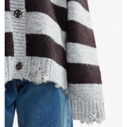 Cardigan Rayado Gris Café en Mezcla de Mohair y Lana - Image 10