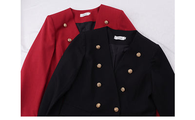 Blazer Doble Abotonado Talla Grande para Mujer - Corte Otoñal sin Cuello - Image 7