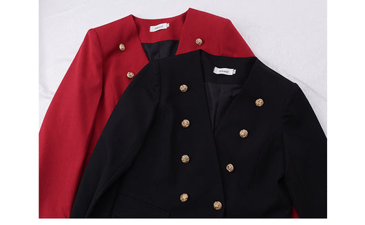 Blazer Doble Abotonado Talla Grande para Mujer - Corte Otoñal sin Cuello - Image 7
