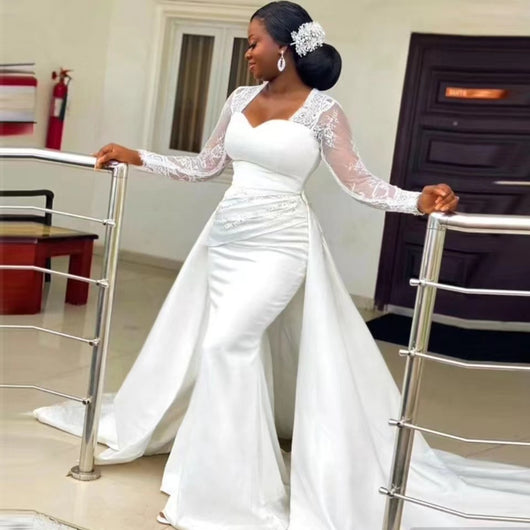 Vestido de Novia Blanco Satinado Cintura Alta Elegante - Image 4