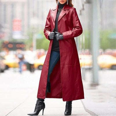 Abrigo de Cuero Largo Elegante para Mujer - Estilo Europeo - Image 7
