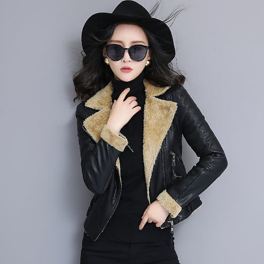Chaqueta de Cuero con Pelaje de Oveja Gruesa para Mujer - Abrigo Premium Talla Grande - Image 13