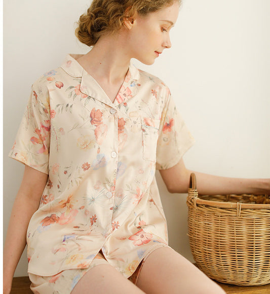 Pijama Corto Floral para Casa - Conjunto de Blusa y Shorts