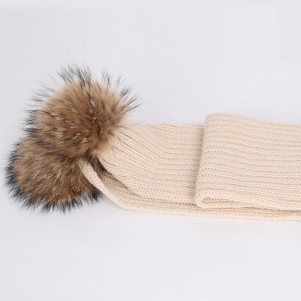 Conjunto de Gorro y Bufanda Infantil con Pompón de Piel Sintética