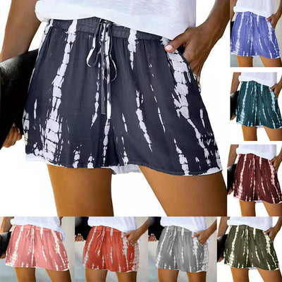 Shorts Anchos Tie-dye a Rayas Estilo Europeo Americano para Verano