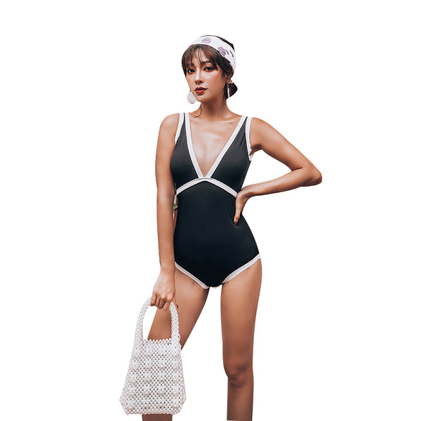 Traje de Baño Enterizo Clásico Negro y Blanco para Mujer