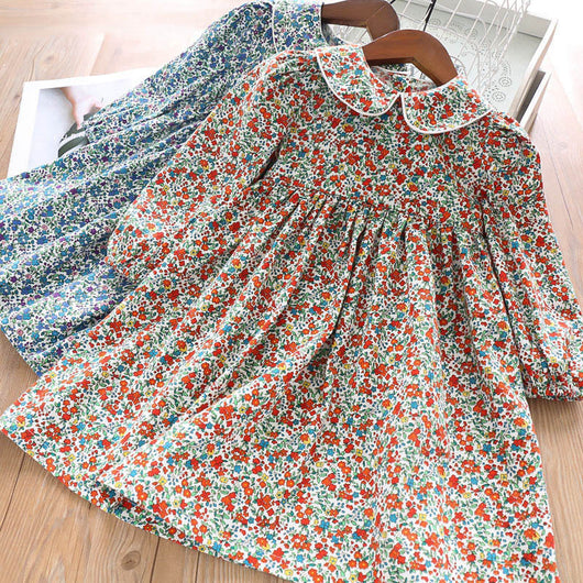 Vestido de Niña de Algodón con Flores y Mangas Largas - Image 3