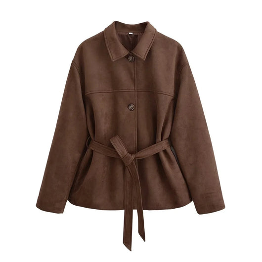 Chaqueta Camisa Polo Suede con Cinturón - Manga Larga Oversize - Image 19