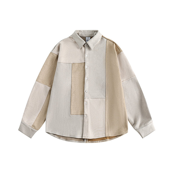 Chaqueta de Ante con Patchwork de Colores Contrastantes