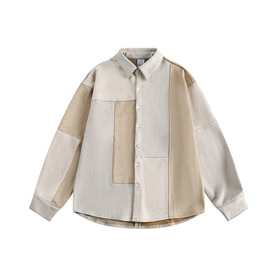 Chaqueta de Ante con Patchwork de Colores Contrastantes