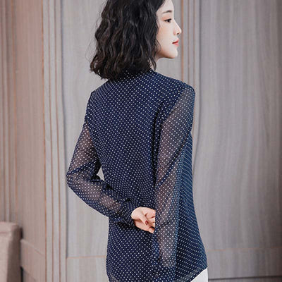 Blusa Elegante de Manga Larga con Cuello de Pie y Moño - Image 3