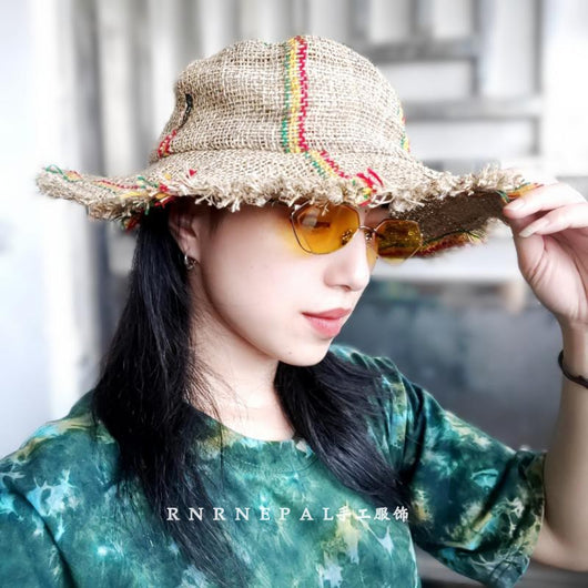 Sombrero de Ala Ancha en Lino Puro Tejido a Mano
