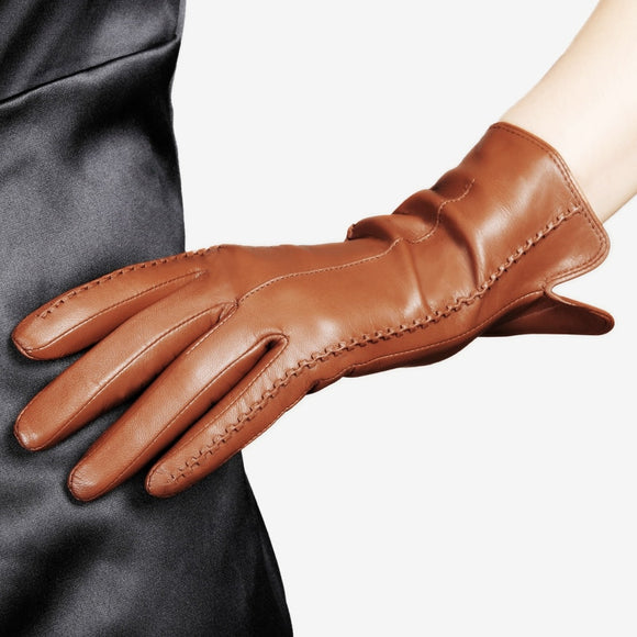 Guantes de Cuero para Mujer con Pantalla Táctil - Otoño e Invierno