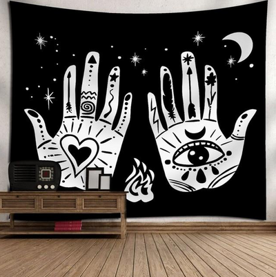 Bohemian sun and moon tapestry with a celestial pattern of golden suns and crescent moons on a dark blue background. - Image 43