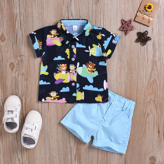 Conjunto Infantil Estampado: Playera y Shorts Casuales