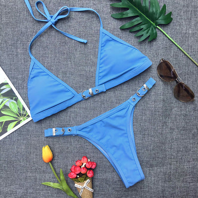 Conjunto de Bikini Brasileño Ajustable para Mujer - Negro Sólido - Image 4