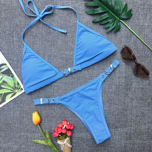 Conjunto de Bikini Brasileño Ajustable para Mujer - Negro Sólido - Image 4