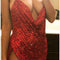 Vestido Mini Rojo con Diamantes de Metal