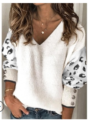 Blusa Tejida Suelta con Cuello V y Manga Larga en Colores Lisos - Image 2