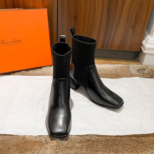 Botas Martin de Punto con Tacón Robusto y Punta Cuadrada - Image 3