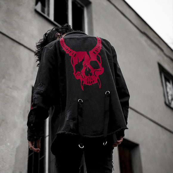 Chaqueta Urbana Estampado Calavera con Múltiples Bolsillos para Hombre
