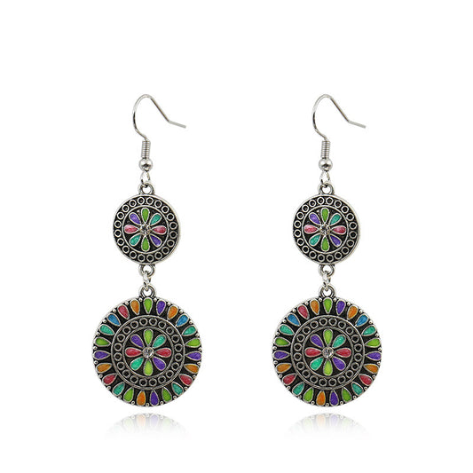 Aretes de Aleación Floral Redondos con Cristales Brillantes - Image 2