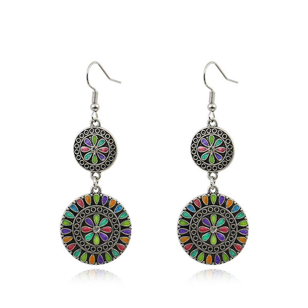Aretes de Aleación Floral Redondos con Cristales Brillantes - Image 2