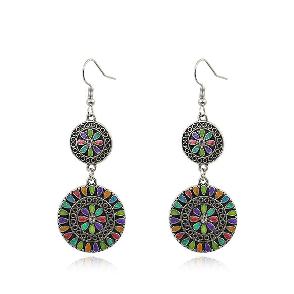 Aretes de Aleación Floral Redondos con Cristales Brillantes