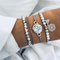 Pulsera de Piedra Pine Geométrica Hueca con Flecos - Juego de 4 Piezas
