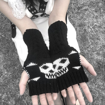 Guantes Tejidos Calavera Mitad de Dedo - Abrigo Medio - Image 5