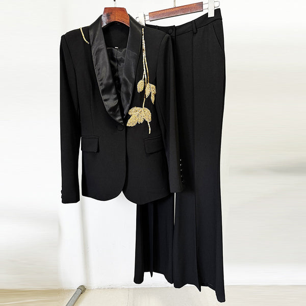 Traje Dos Piezas con Pantalón Acampanado y Detalles de Cuentas - Image 5