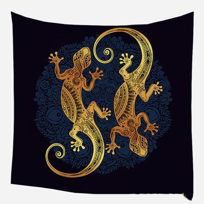 Golden crescent moon and woman silhouette tapestry with a floral crown against a dark blue starry background. - Image 22