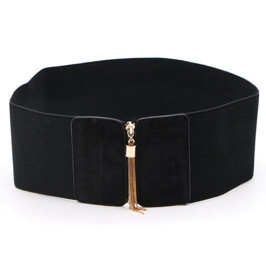 Cinturón Elástico Ancho Negro con Decoración para Camisas - Image 8