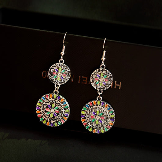 Aretes de Aleación Floral Redondos con Cristales Brillantes - Image 5
