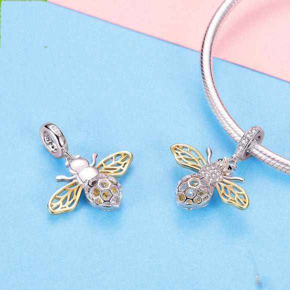 Dije de Plata Esterlina Abeja Chapada en Oro Blanco