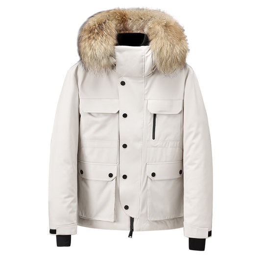 Chamarra de Invierno Acolchada para Hombre con Capucha y Cuello de Piel Sintética
