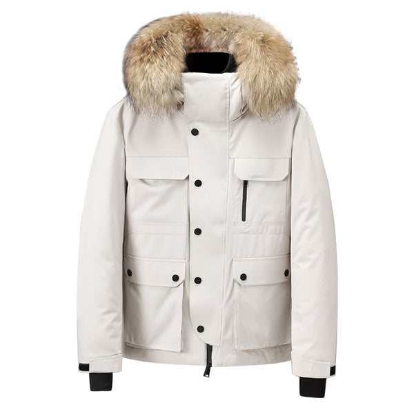 Chamarra de Invierno Acolchada para Hombre con Capucha y Cuello de Piel Sintética