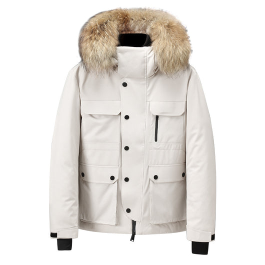 Chamarra de Invierno Acolchada para Hombre con Capucha y Cuello de Piel Sintética