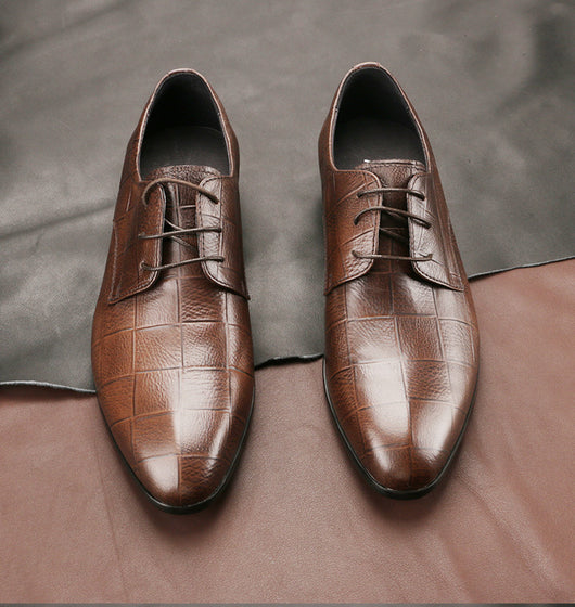 Zapatos Derby de Cuero Artesanales para Hombre - Diseño Cuadriculado Punta Fina - Image 11