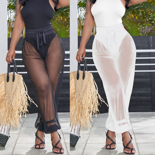 Pantalones Mesh Transparentes con Cordones - Estilo Europeo y Americano